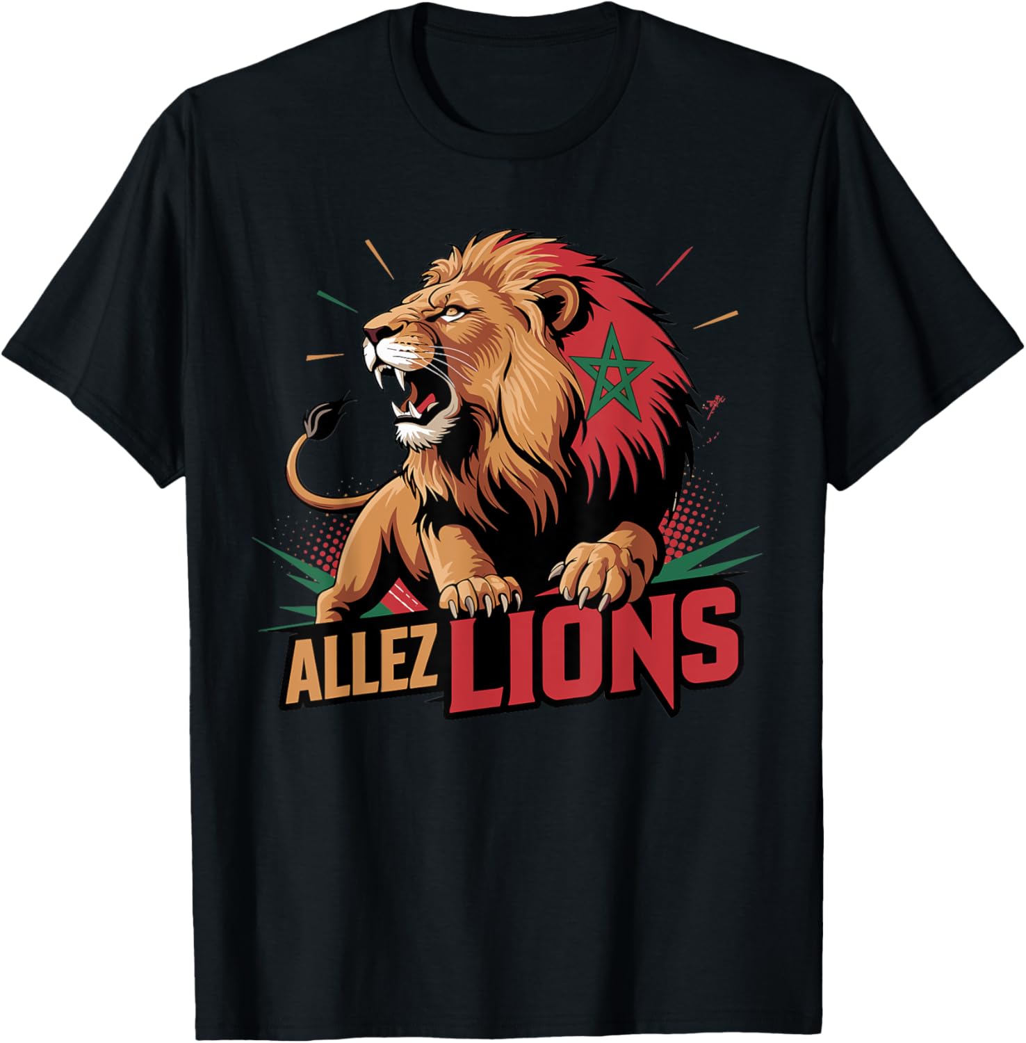 Allez Les Lions Maillot de Football Drapeaux Du Maroc T-Shirt